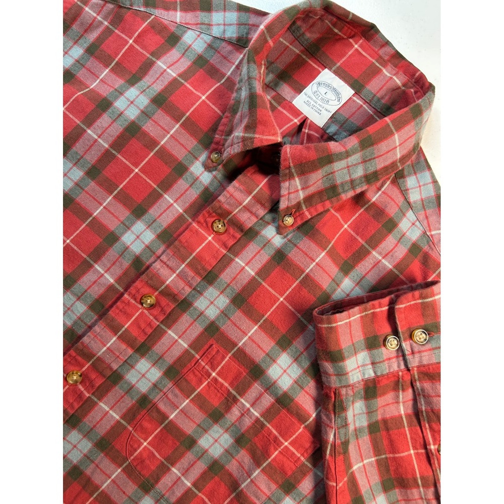 Brooks Brothers Men's Rust Plaid Button Down Flannel Shirt Long‎ Sleeve Size L
